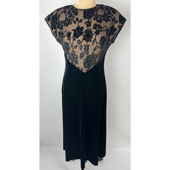 Vintage Tom Barra Size 8 Black Velvet Evening Gown Dress Christmas NYE Formal - Picture 1 of 12